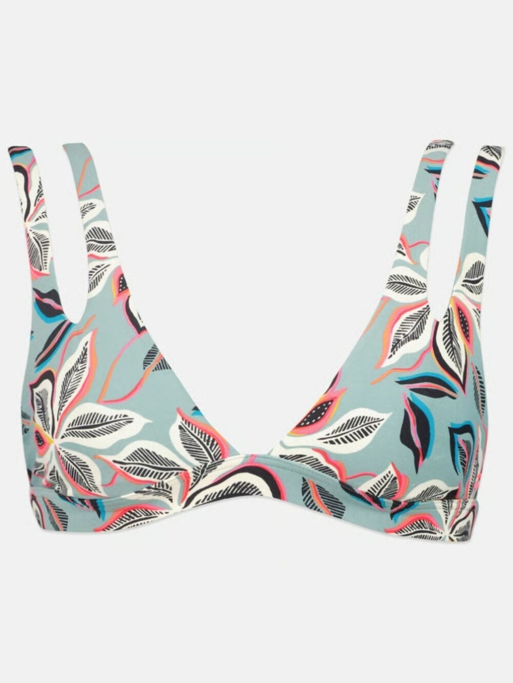 Billabong Floral Print Bikini Top in Teal, White, Black, Coral
